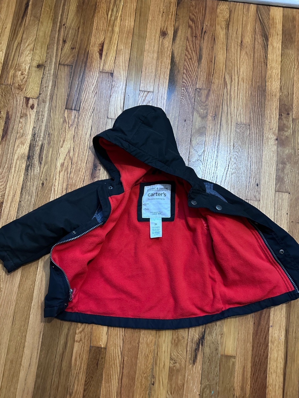Carter's Black Puffer Jacket with Red Fleece Lining